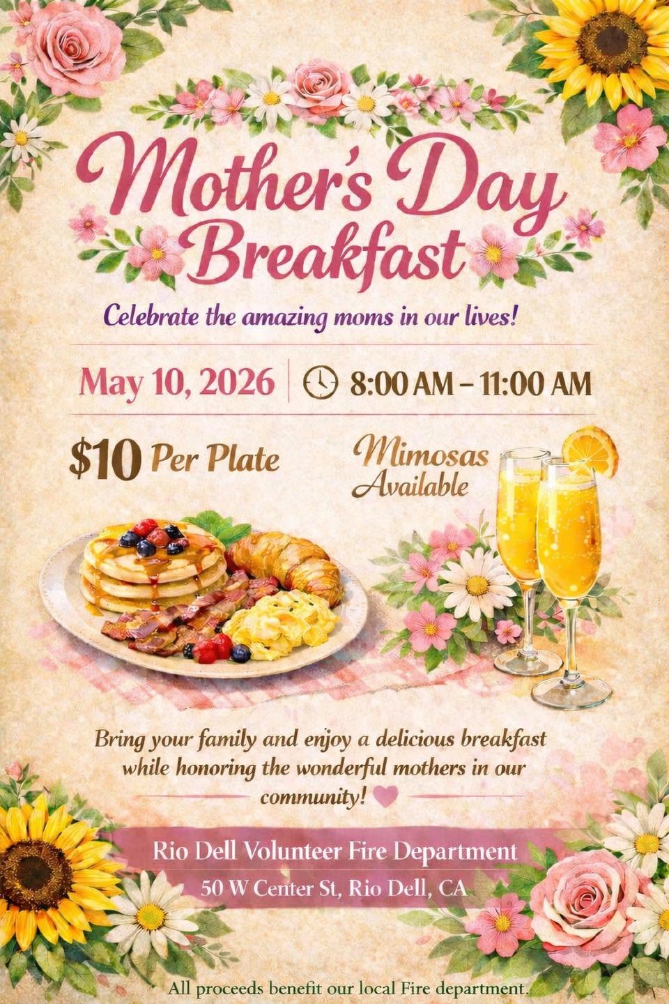 Past Fundraiser : Annual Mother’s Day Breakfast Mother’s Day 2026 flyer, includes day and time and location of previous event